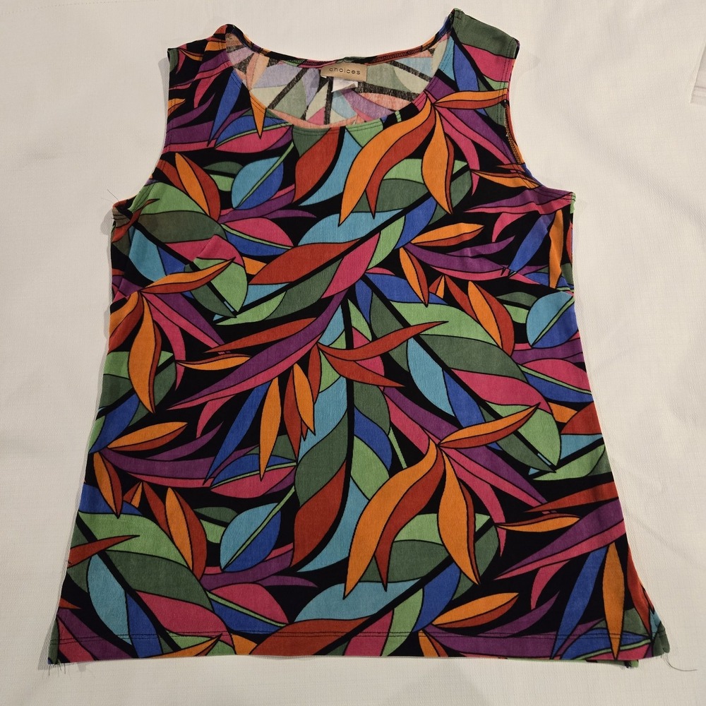 VTG Choices Women's  Sleeveless Tank Blouse Side Slits Tropical‎ Pattern Small
